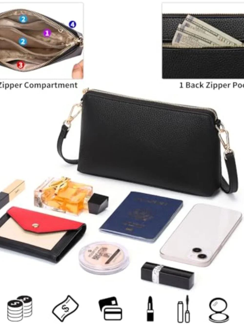 Crossbody Bag for Women RFID Blocking Leather Handbag with Wristlet Strap